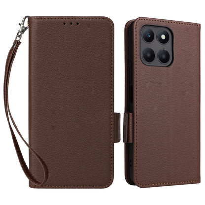 For Honor X6a 4G Litchi Texture Wallet Stand Cover Phone Case Anti-Scratch Leather Shell with Strap
