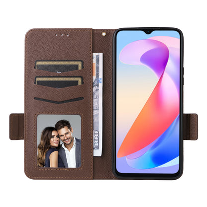 For Honor X6a 4G Litchi Texture Wallet Stand Cover Phone Case Anti-Scratch Leather Shell with Strap