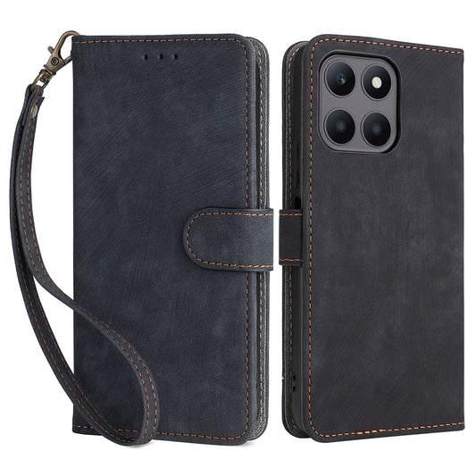 For Honor X6a 4G Phone Cover RFID Blocking Wallet Shell Anti-Scratch PU Leather Stand Phone Case with Strap