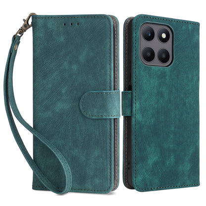 For Honor X6a 4G Phone Cover RFID Blocking Wallet Shell Anti-Scratch PU Leather Stand Phone Case with Strap