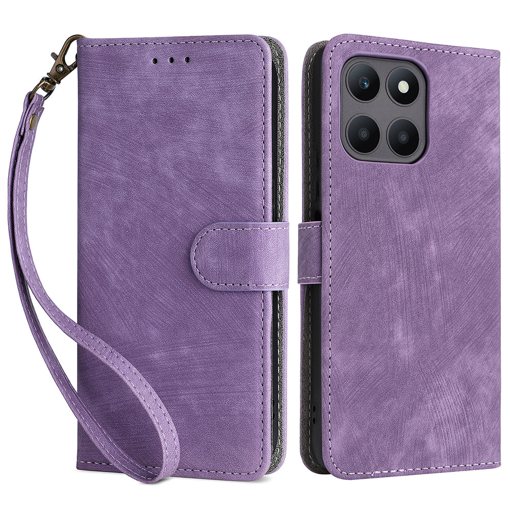 For Honor X6a 4G Phone Cover RFID Blocking Wallet Shell Anti-Scratch PU Leather Stand Phone Case with Strap