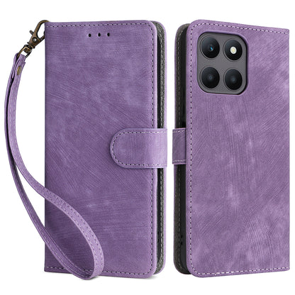 For Honor X6a 4G Phone Cover RFID Blocking Wallet Shell Anti-Scratch PU Leather Stand Phone Case with Strap