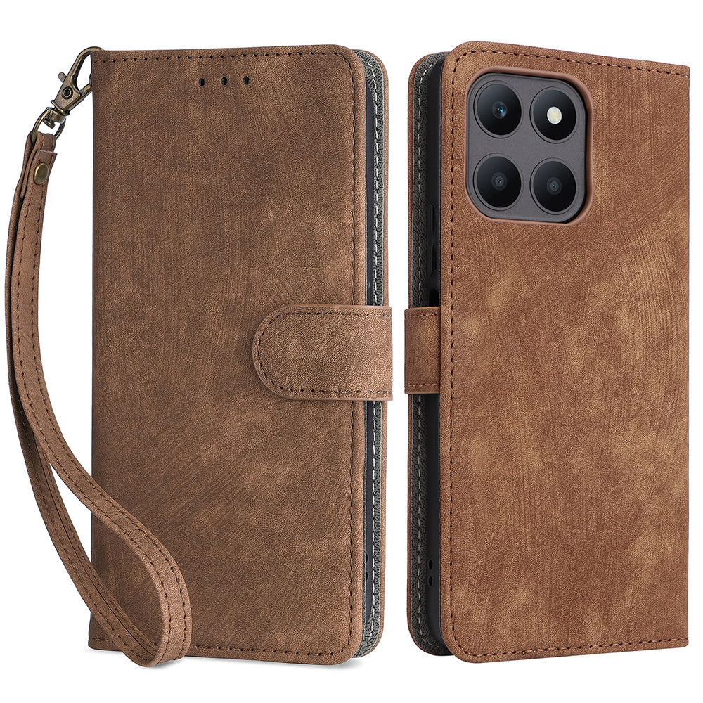 For Honor X6a 4G Phone Cover RFID Blocking Wallet Shell Anti-Scratch PU Leather Stand Phone Case with Strap