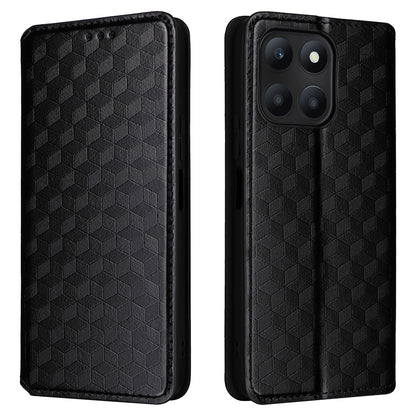 For Honor X6a 4G Slim-Fit PU Leather Stand Cover Rhombus Imprinted Wallet Phone Case Shell
