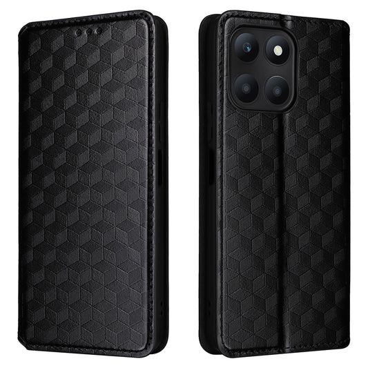 For Honor X6a 4G Slim-Fit PU Leather Stand Cover Rhombus Imprinted Wallet Phone Case Shell