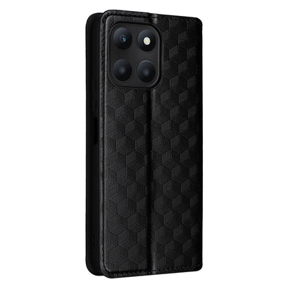 For Honor X6a 4G Slim-Fit PU Leather Stand Cover Rhombus Imprinted Wallet Phone Case Shell