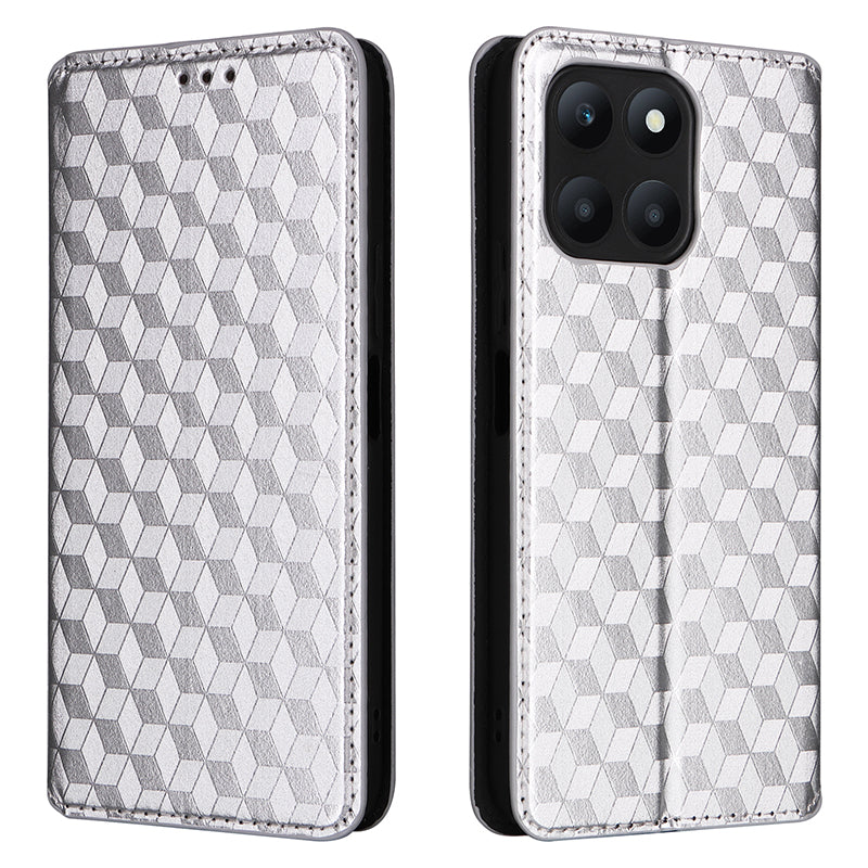 For Honor X6a 4G Slim-Fit PU Leather Stand Cover Rhombus Imprinted Wallet Phone Case Shell