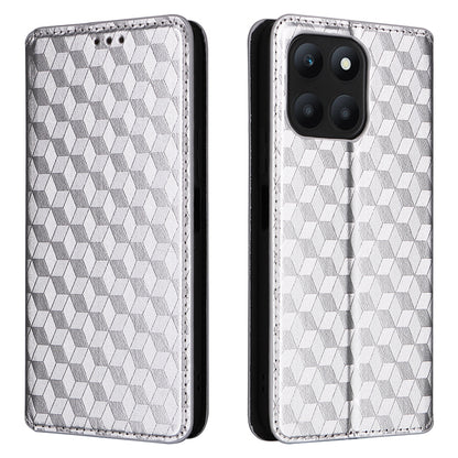 For Honor X6a 4G Slim-Fit PU Leather Stand Cover Rhombus Imprinted Wallet Phone Case Shell