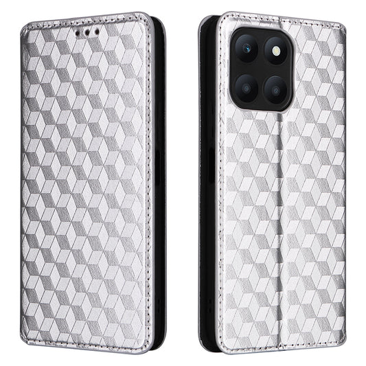 For Honor X6a 4G Slim-Fit PU Leather Stand Cover Rhombus Imprinted Wallet Phone Case Shell