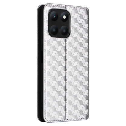 For Honor X6a 4G Slim-Fit PU Leather Stand Cover Rhombus Imprinted Wallet Phone Case Shell