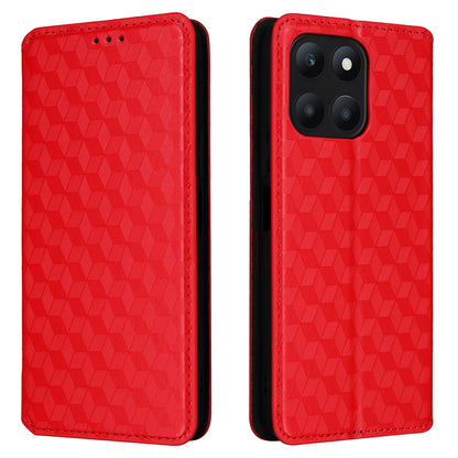 For Honor X6a 4G Slim-Fit PU Leather Stand Cover Rhombus Imprinted Wallet Phone Case Shell