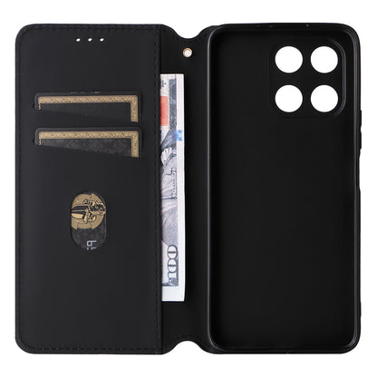 For Honor X6a 4G Slim-Fit PU Leather Stand Cover Rhombus Imprinted Wallet Phone Case Shell