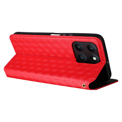 For Honor X6a 4G Slim-Fit PU Leather Stand Cover Rhombus Imprinted Wallet Phone Case Shell
