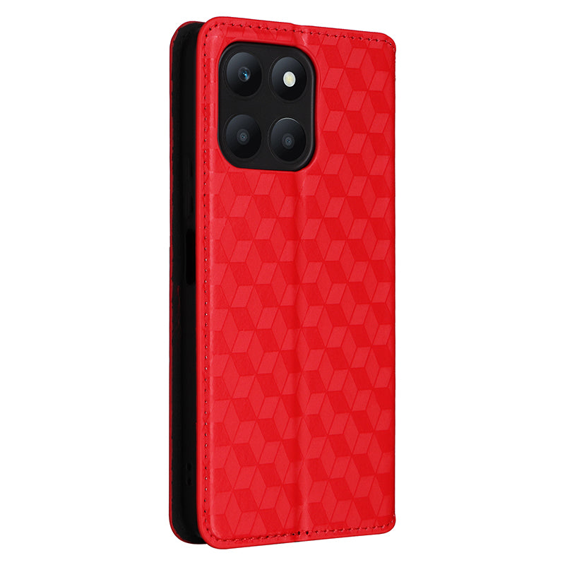For Honor X6a 4G Slim-Fit PU Leather Stand Cover Rhombus Imprinted Wallet Phone Case Shell