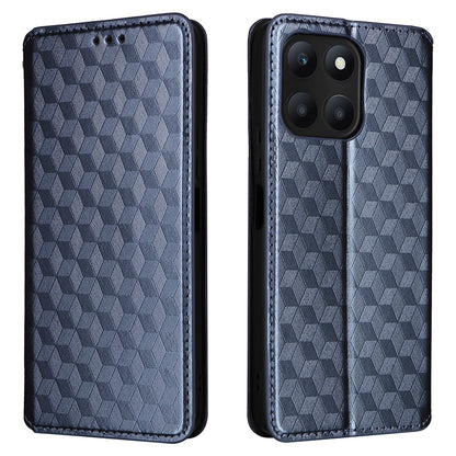 For Honor X6a 4G Slim-Fit PU Leather Stand Cover Rhombus Imprinted Wallet Phone Case Shell