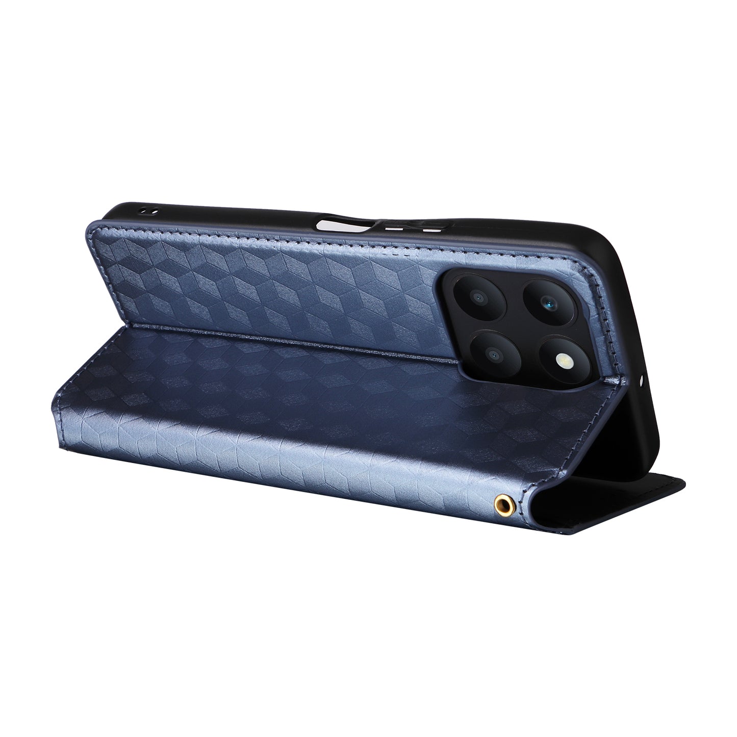 For Honor X6a 4G Slim-Fit PU Leather Stand Cover Rhombus Imprinted Wallet Phone Case Shell