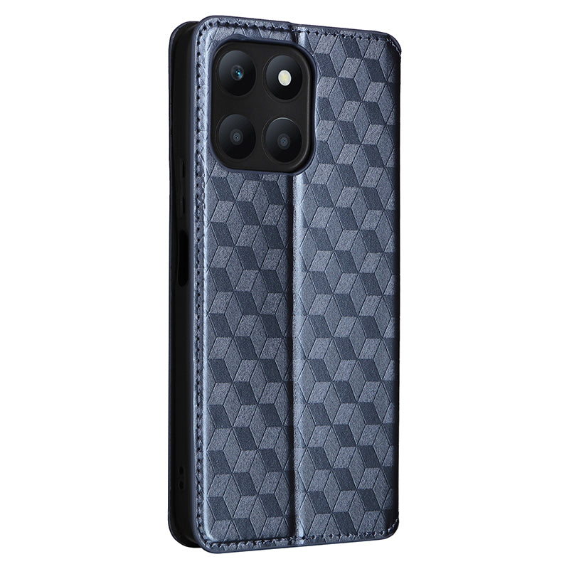 For Honor X6a 4G Slim-Fit PU Leather Stand Cover Rhombus Imprinted Wallet Phone Case Shell