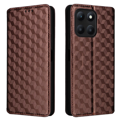 For Honor X6a 4G Slim-Fit PU Leather Stand Cover Rhombus Imprinted Wallet Phone Case Shell