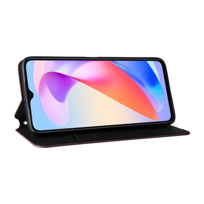 For Honor X6a 4G Slim-Fit PU Leather Stand Cover Rhombus Imprinted Wallet Phone Case Shell