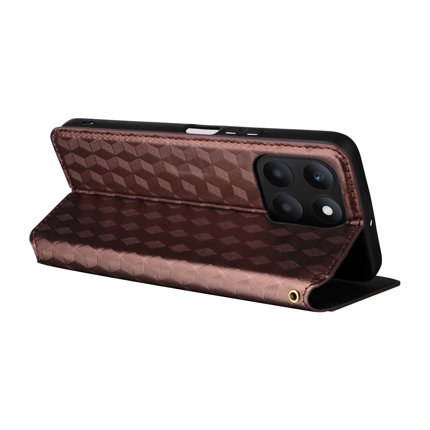 For Honor X6a 4G Slim-Fit PU Leather Stand Cover Rhombus Imprinted Wallet Phone Case Shell