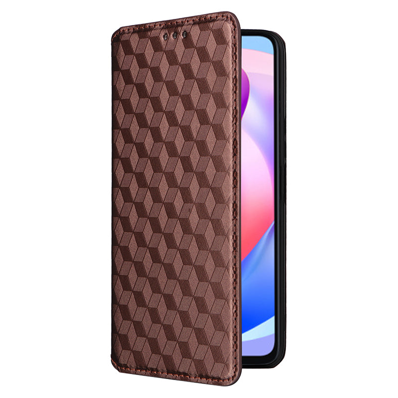 For Honor X6a 4G Slim-Fit PU Leather Stand Cover Rhombus Imprinted Wallet Phone Case Shell