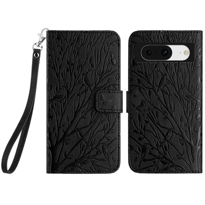 For Google Pixel 8 Leather Case Tree Bird Imprint Flip Stand Wallet Phone Cover