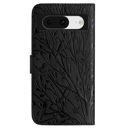 For Google Pixel 8 Leather Case Tree Bird Imprint Flip Stand Wallet Phone Cover