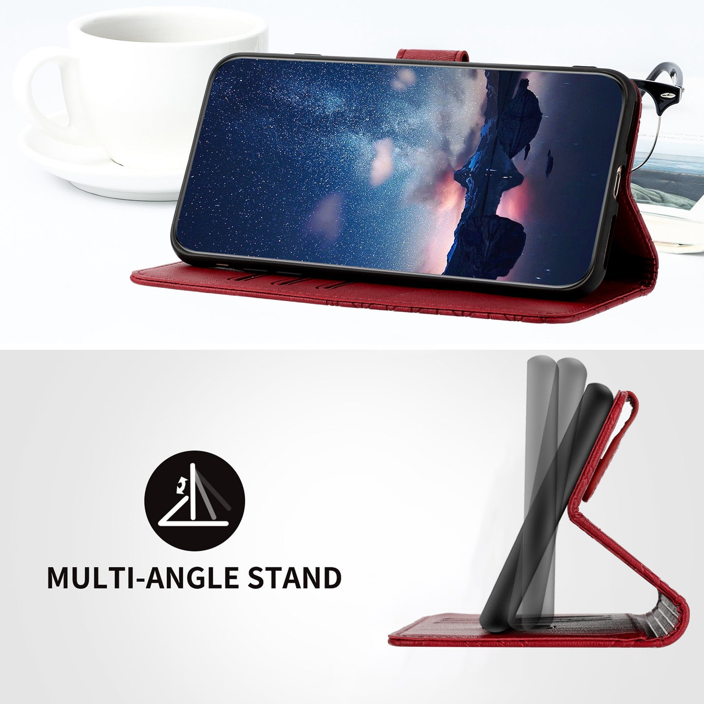 For Google Pixel 8 Leather Case Tree Bird Imprint Flip Stand Wallet Phone Cover