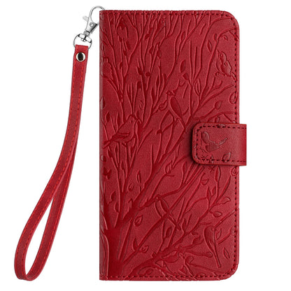 For Google Pixel 8 Leather Case Tree Bird Imprint Flip Stand Wallet Phone Cover