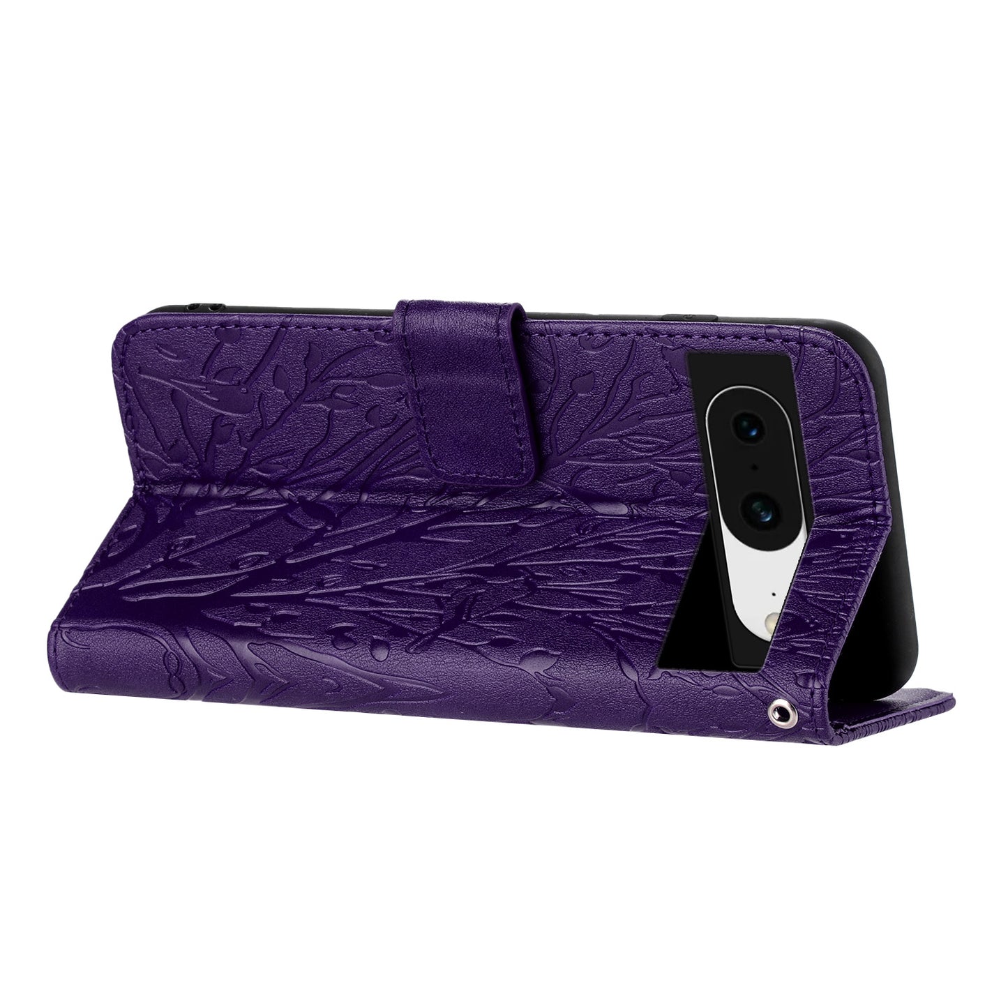 For Google Pixel 8 Leather Case Tree Bird Imprint Flip Stand Wallet Phone Cover