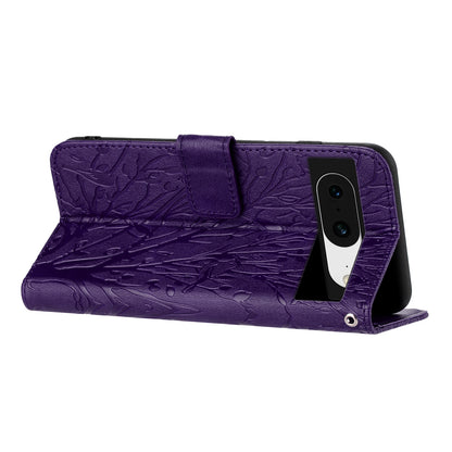 For Google Pixel 8 Leather Case Tree Bird Imprint Flip Stand Wallet Phone Cover