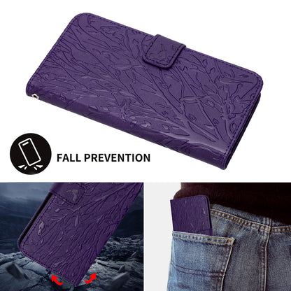 For Google Pixel 8 Leather Case Tree Bird Imprint Flip Stand Wallet Phone Cover