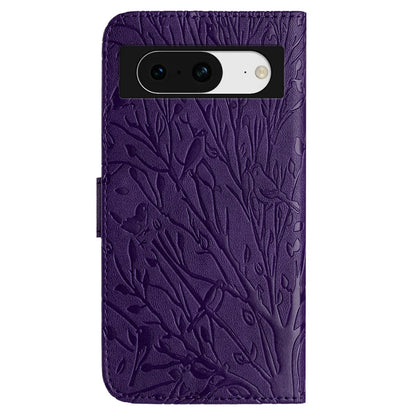 For Google Pixel 8 Leather Case Tree Bird Imprint Flip Stand Wallet Phone Cover