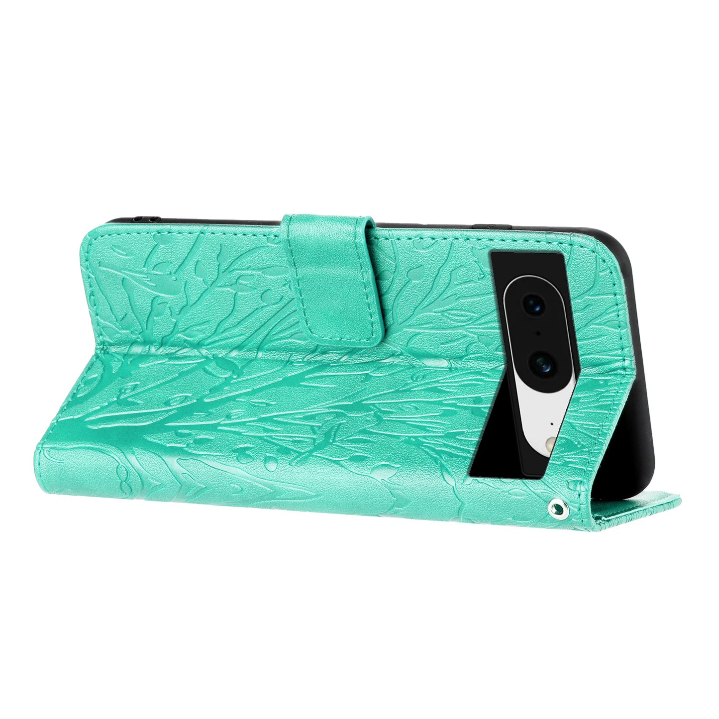 For Google Pixel 8 Leather Case Tree Bird Imprint Flip Stand Wallet Phone Cover