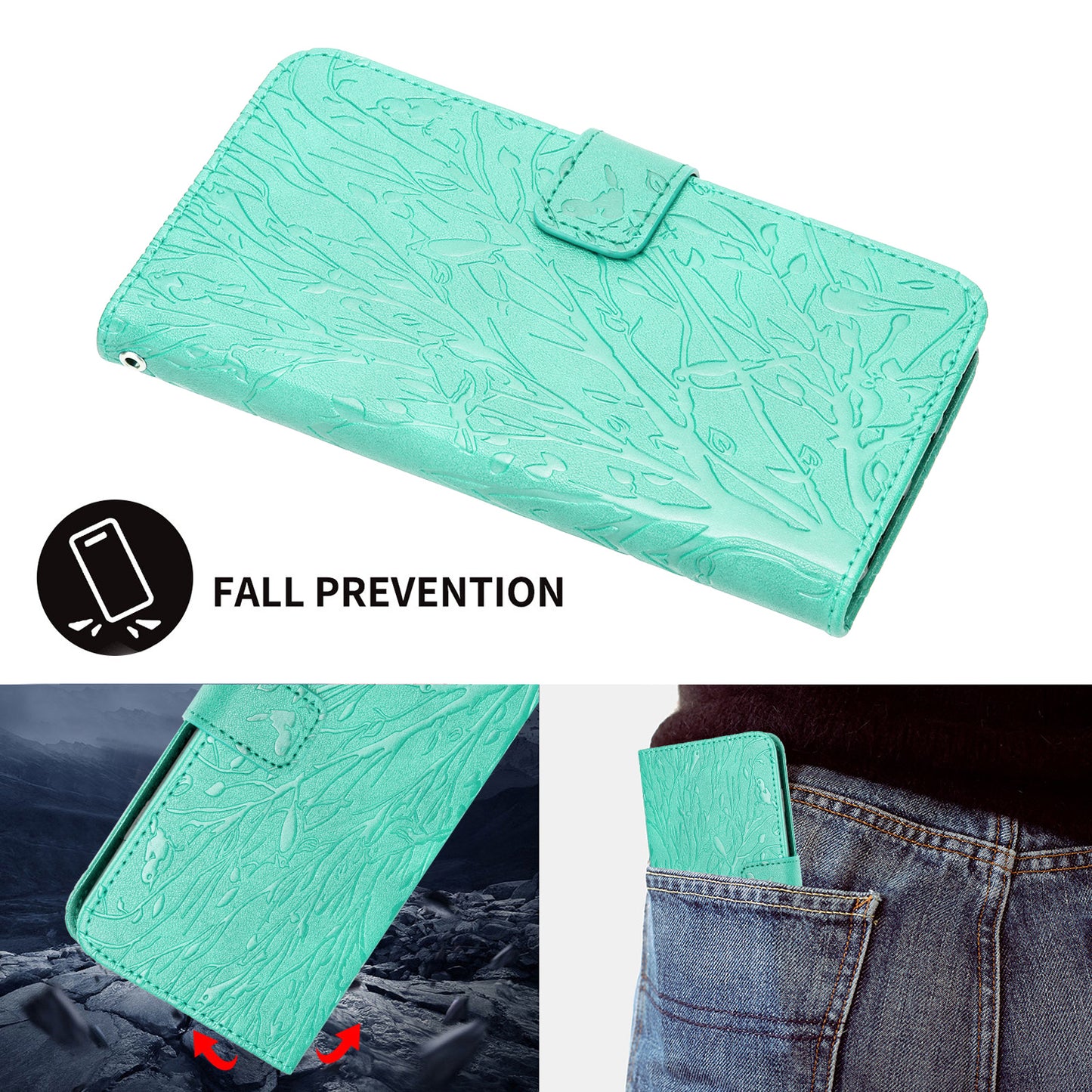 For Google Pixel 8 Leather Case Tree Bird Imprint Flip Stand Wallet Phone Cover