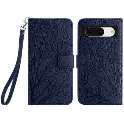 For Google Pixel 8 Leather Case Tree Bird Imprint Flip Stand Wallet Phone Cover
