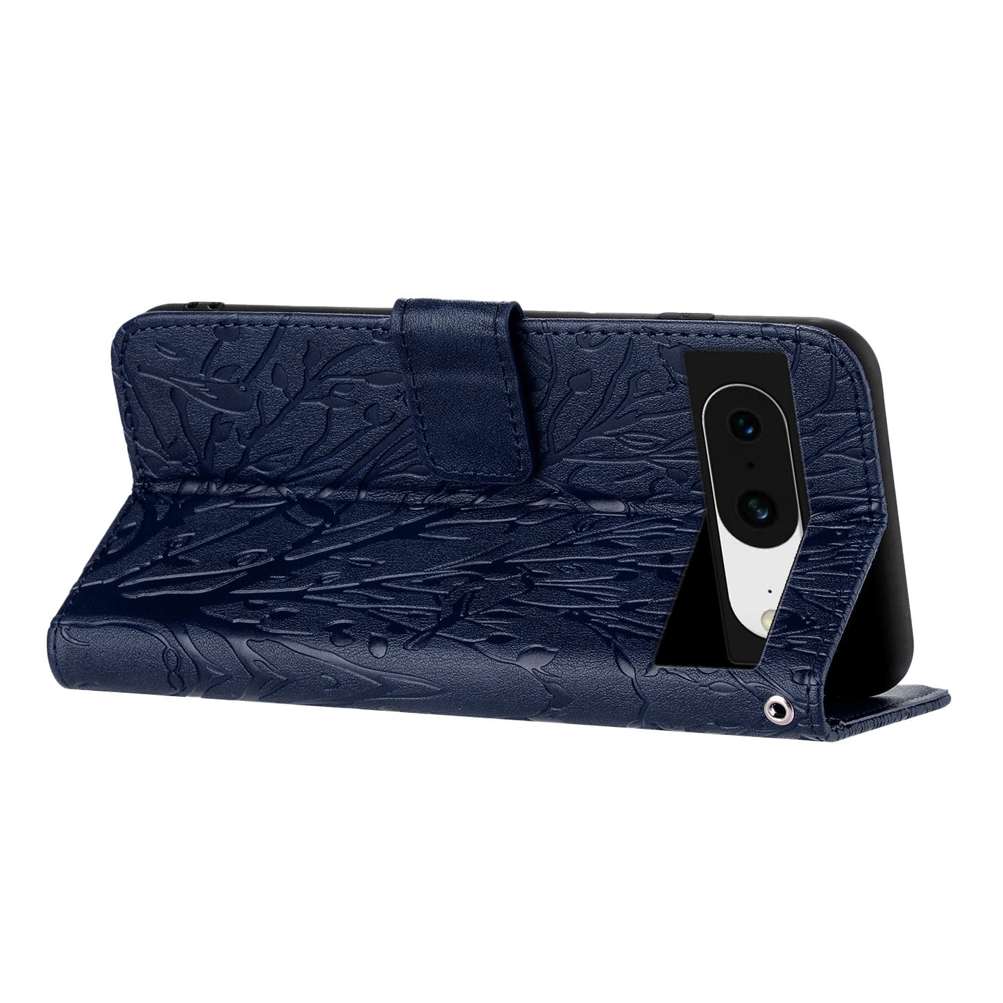 For Google Pixel 8 Leather Case Tree Bird Imprint Flip Stand Wallet Phone Cover