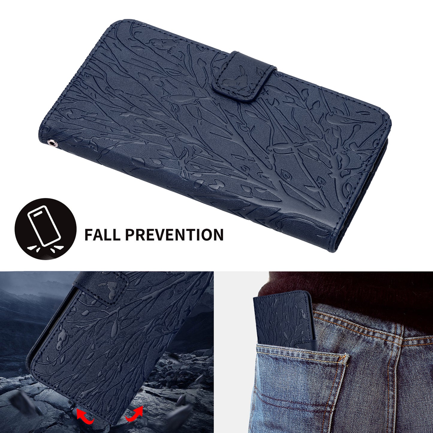 For Google Pixel 8 Leather Case Tree Bird Imprint Flip Stand Wallet Phone Cover