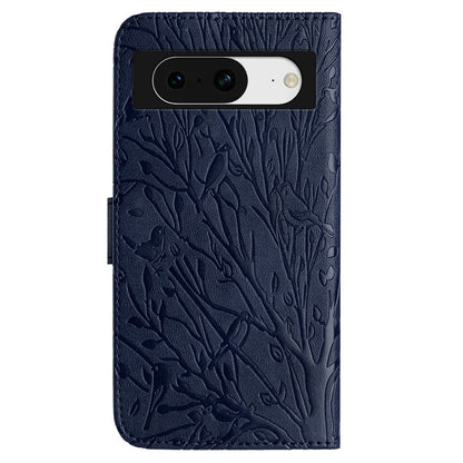 For Google Pixel 8 Leather Case Tree Bird Imprint Flip Stand Wallet Phone Cover