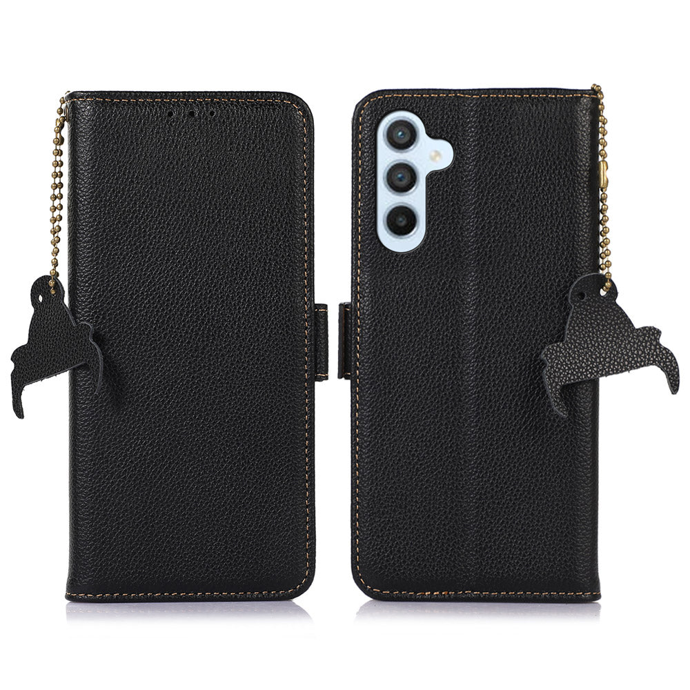 For Samsung Galaxy A05s 4G Case RFID Blocking Phone Wallet Case Genuine Cow Leather Cover