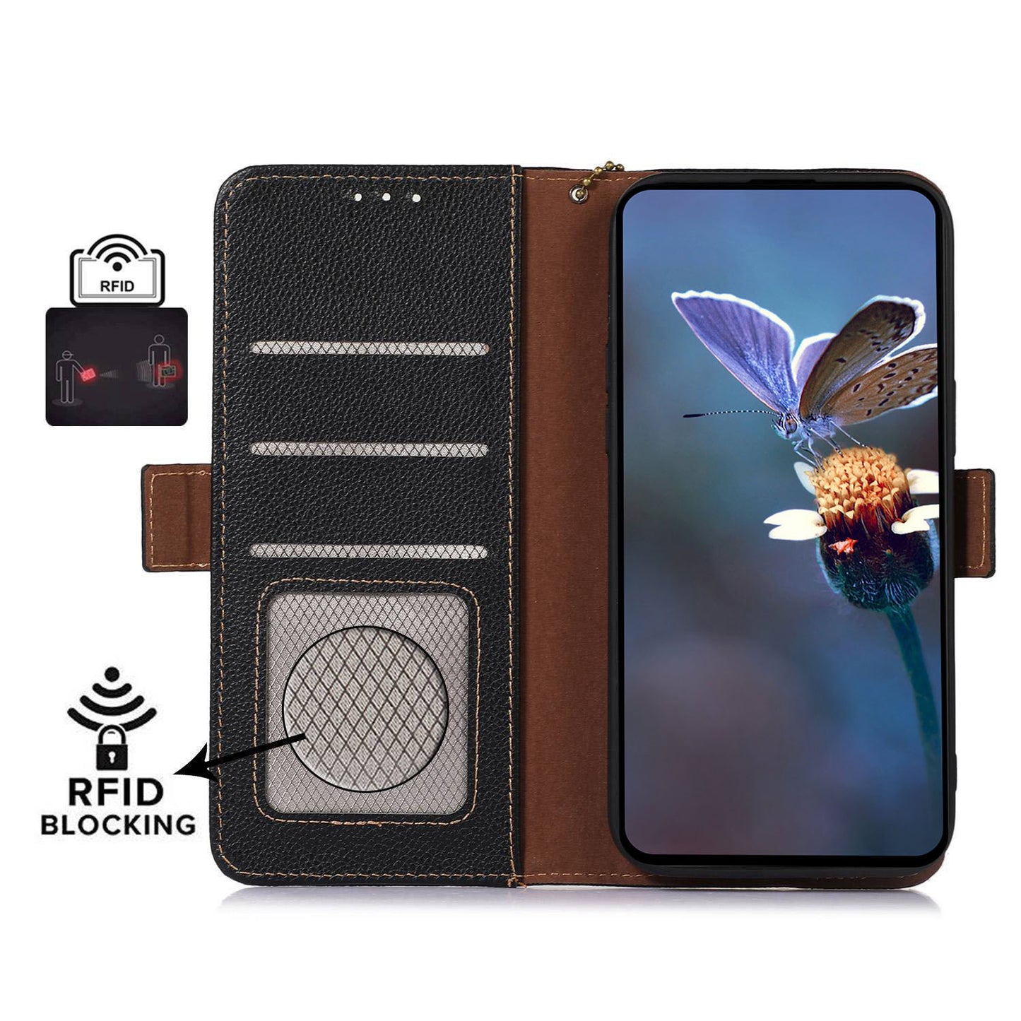 For Samsung Galaxy A05s 4G Case RFID Blocking Phone Wallet Case Genuine Cow Leather Cover