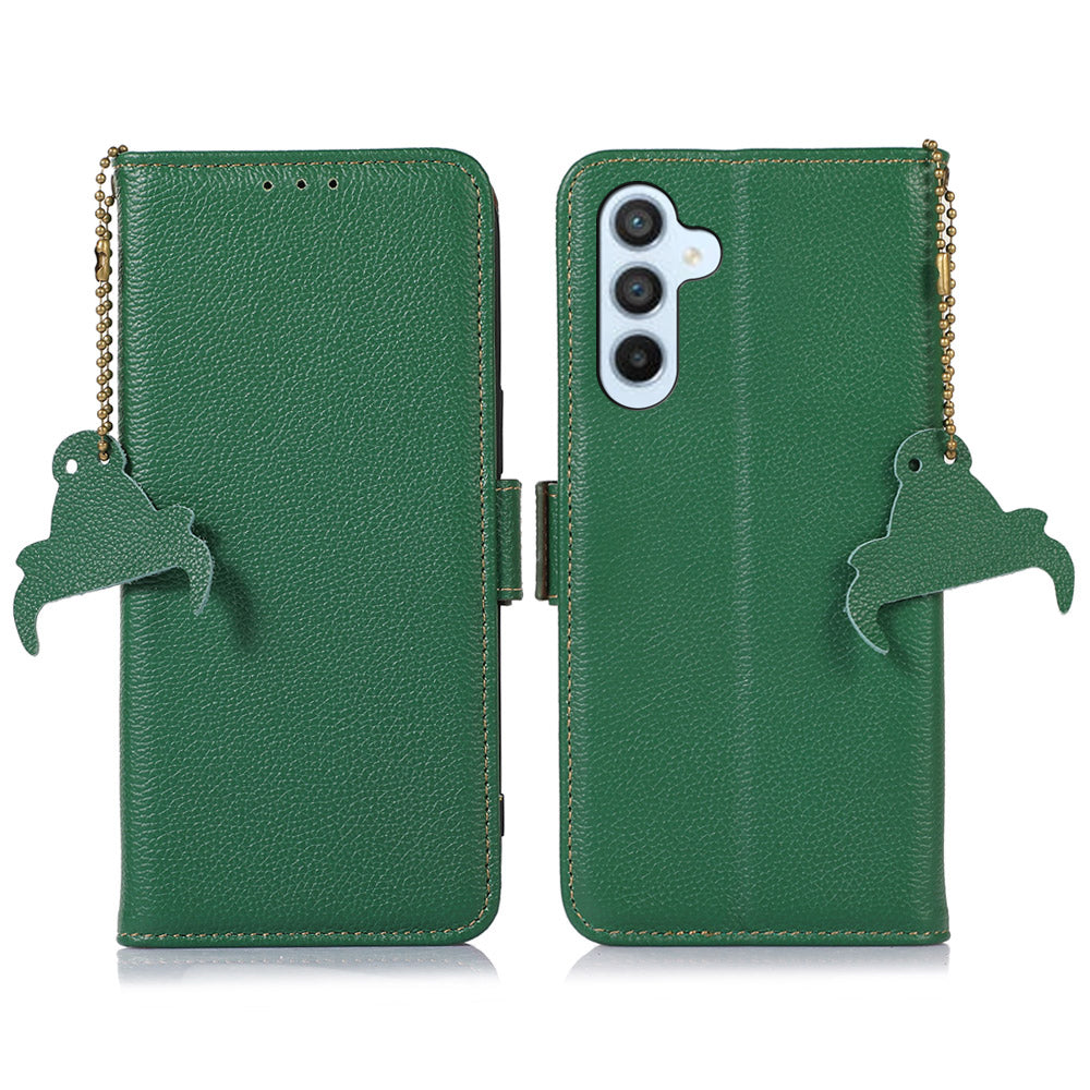 For Samsung Galaxy A05s 4G Case RFID Blocking Phone Wallet Case Genuine Cow Leather Cover