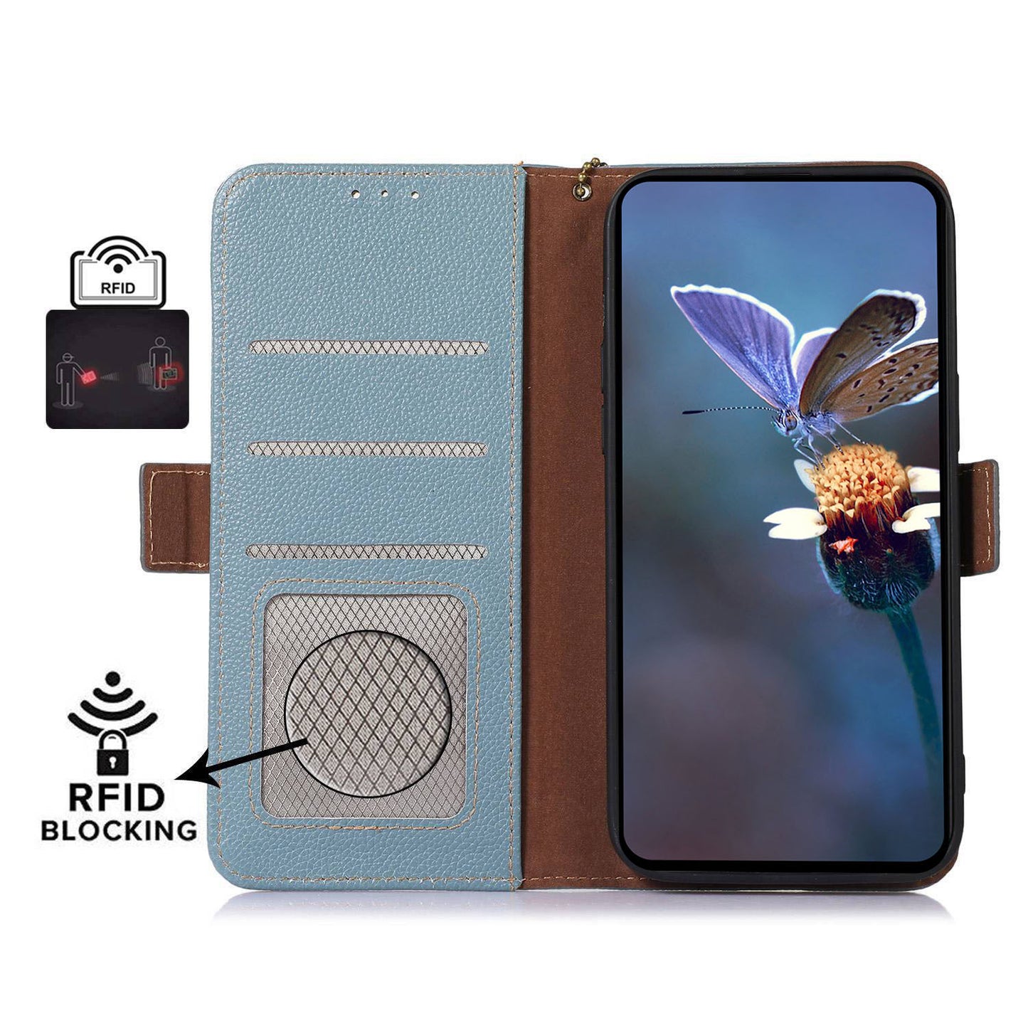For Samsung Galaxy A05s 4G Case RFID Blocking Phone Wallet Case Genuine Cow Leather Cover