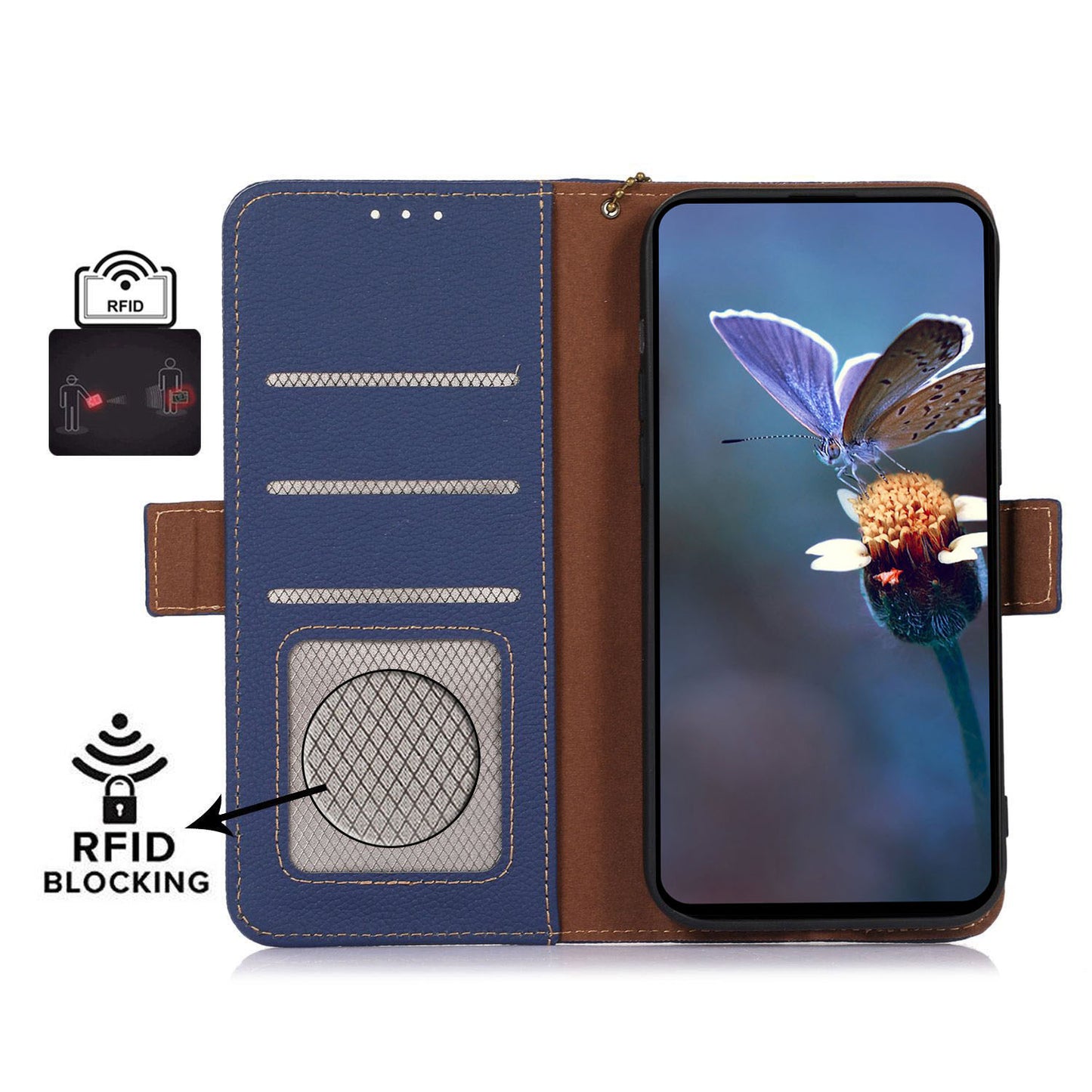 For Samsung Galaxy A05s 4G Case RFID Blocking Phone Wallet Case Genuine Cow Leather Cover