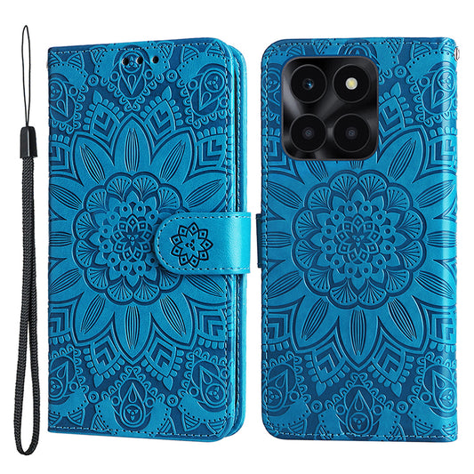 For Honor X6a 4G Case PU Leather Sunflower Imprinted Phone Cover Wallet Stand Shell