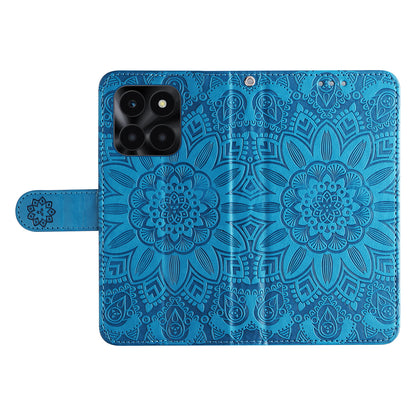 For Honor X6a 4G Case PU Leather Sunflower Imprinted Phone Cover Wallet Stand Shell