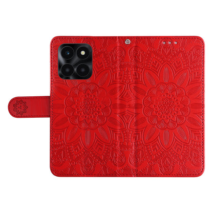For Honor X6a 4G Case PU Leather Sunflower Imprinted Phone Cover Wallet Stand Shell