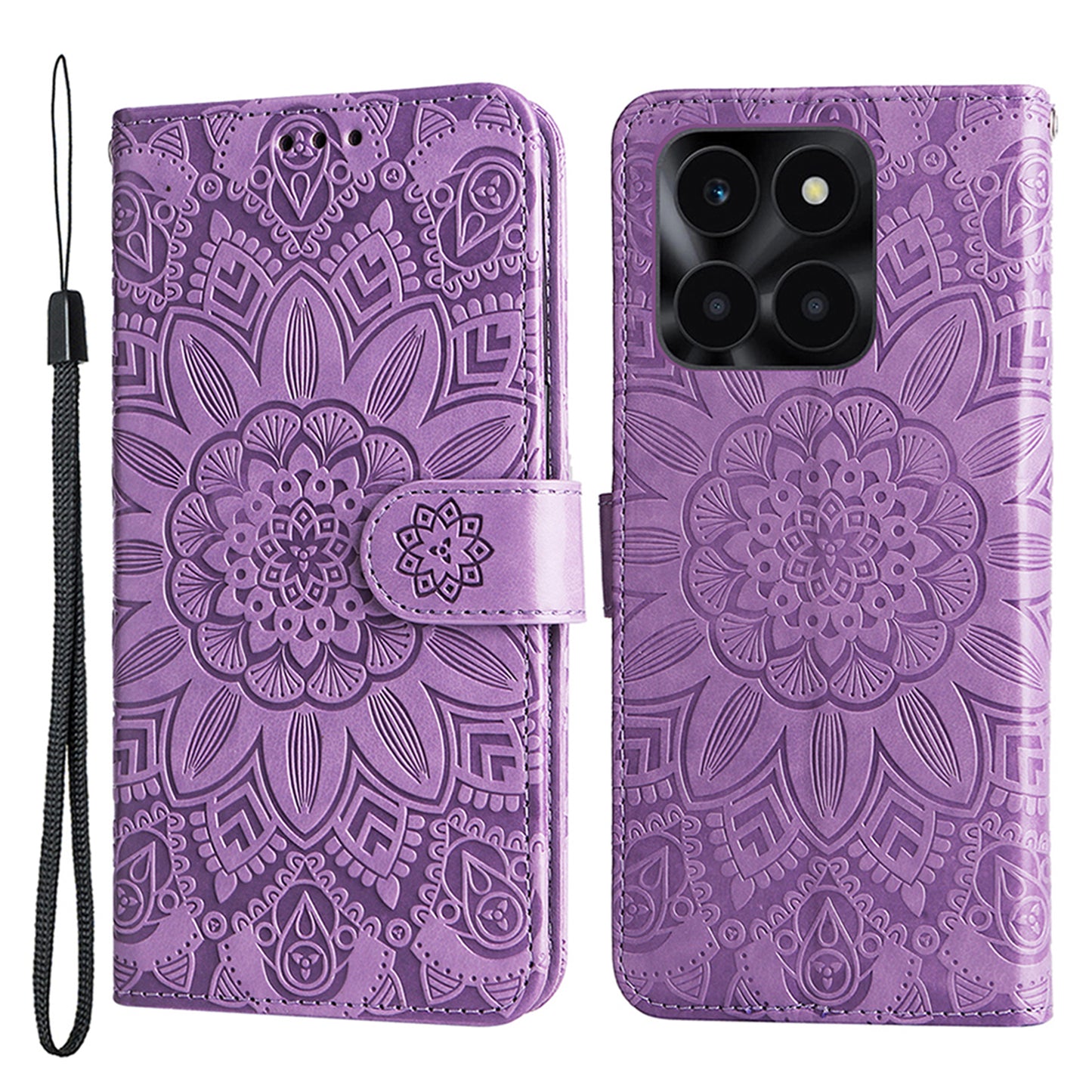 For Honor X6a 4G Case PU Leather Sunflower Imprinted Phone Cover Wallet Stand Shell