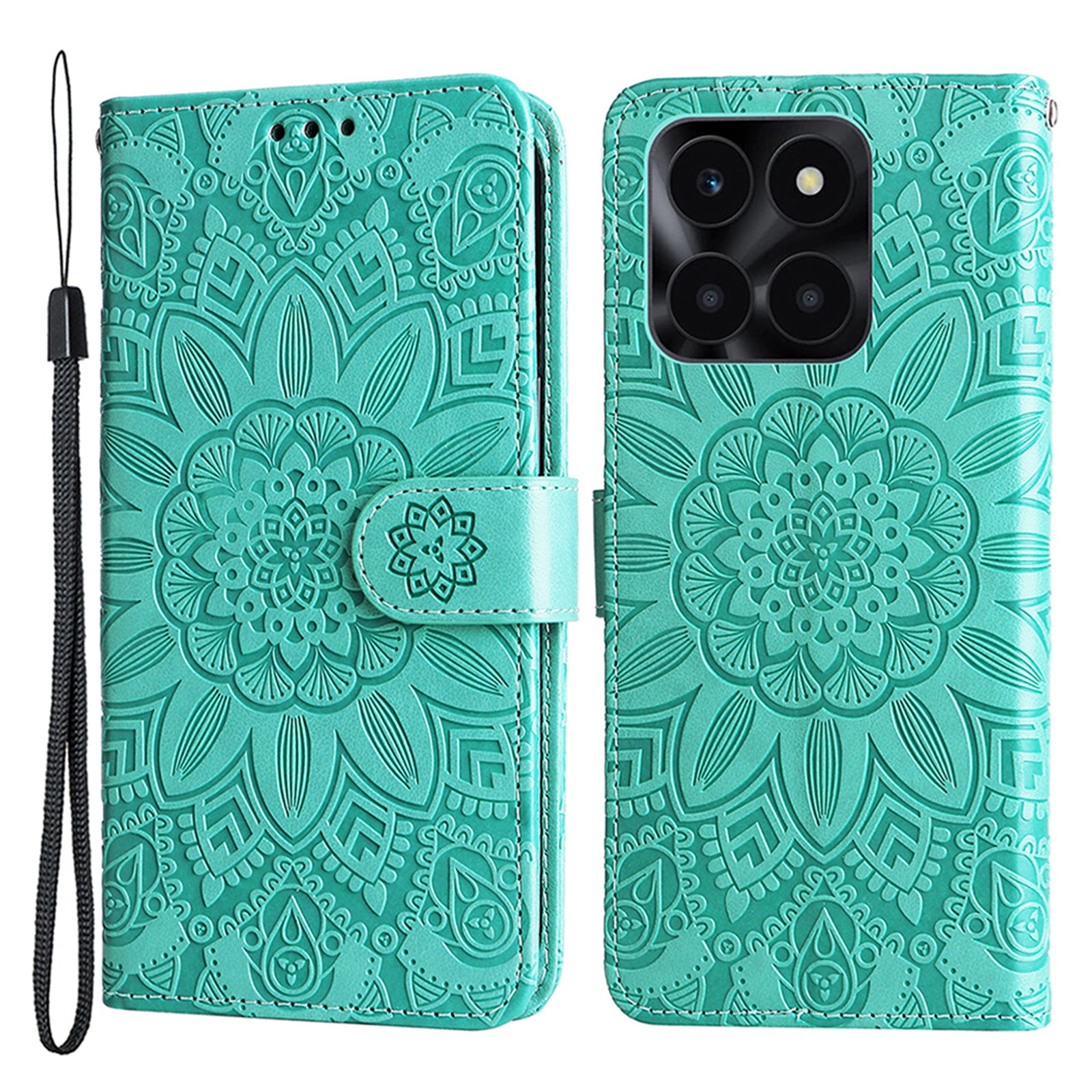 For Honor X6a 4G Case PU Leather Sunflower Imprinted Phone Cover Wallet Stand Shell