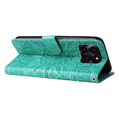 For Honor X6a 4G Case PU Leather Sunflower Imprinted Phone Cover Wallet Stand Shell